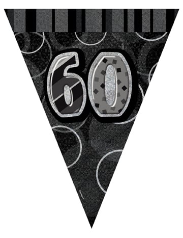 60-ročná vlajková girlanda pre dospelých v sivej a čiernej farbe