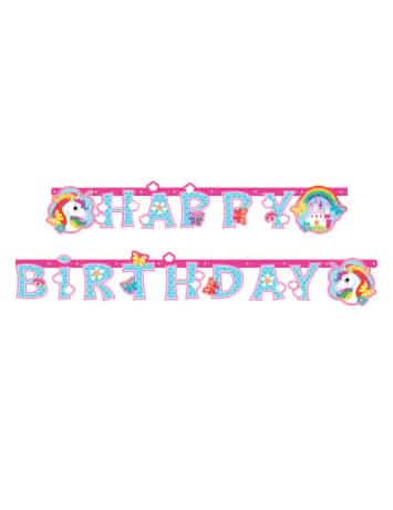 Girlanda Happy Birthday jednorožce ružová a modrá s dúhou