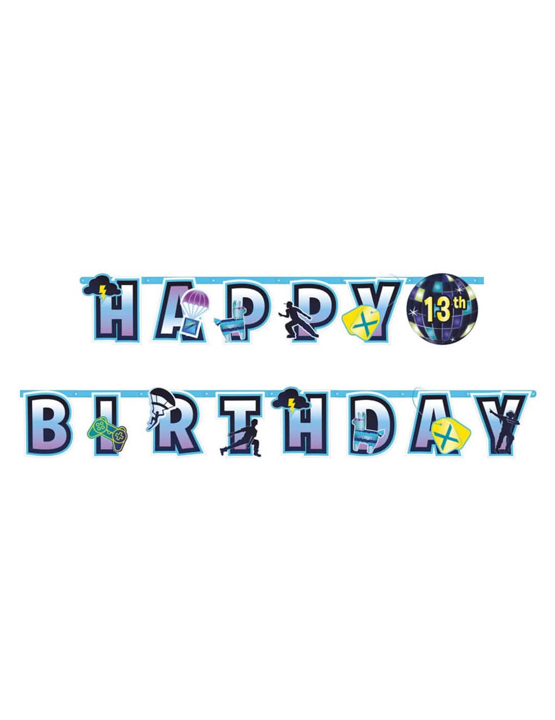 Prispôsobiteľná girlanda Happy Birthday modrá a fialová s motívmi videohier