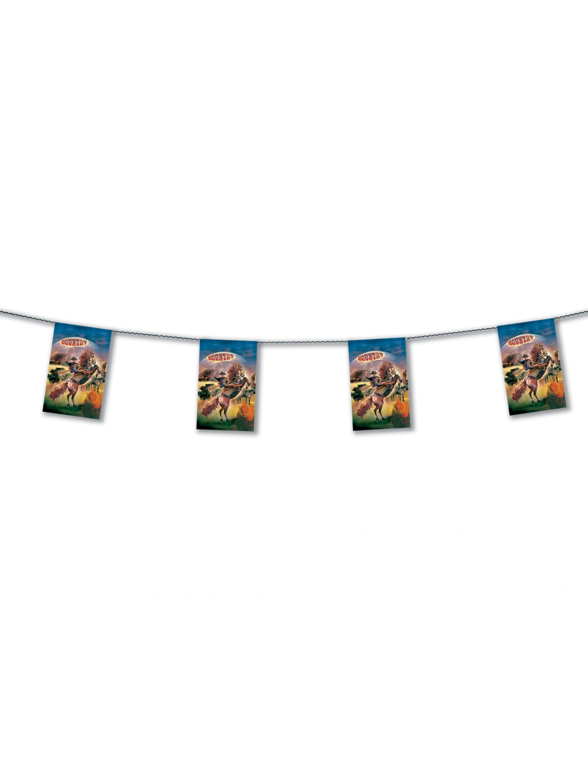 Guirlande fanions en papier Country pour décoration de fête multicolore avec motif de cheval et cavalier