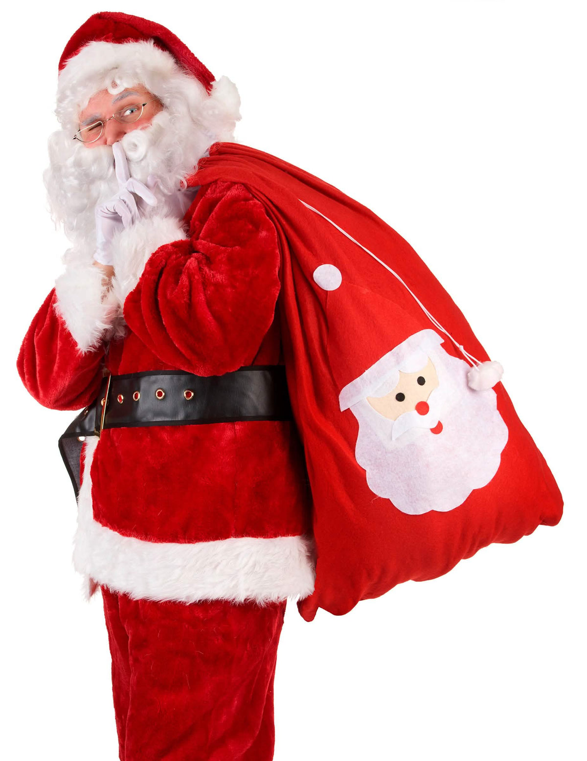 Bočný pohľad nosený na ramene na kapucni santa claus pre dospelý