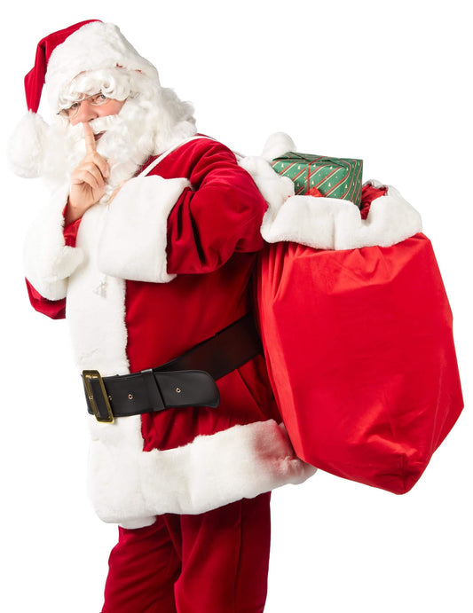 Vue de profil de la hotte du Père Noël pour adulte portée sur le dos