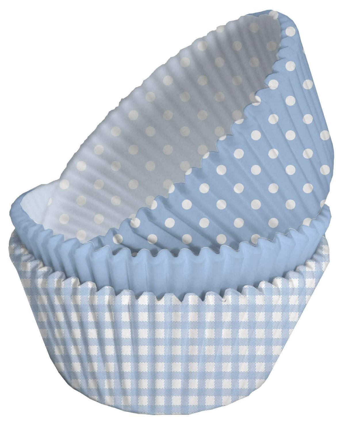 Papierové košíčky na cupcakes modré s bielymi bodkami na baby shower