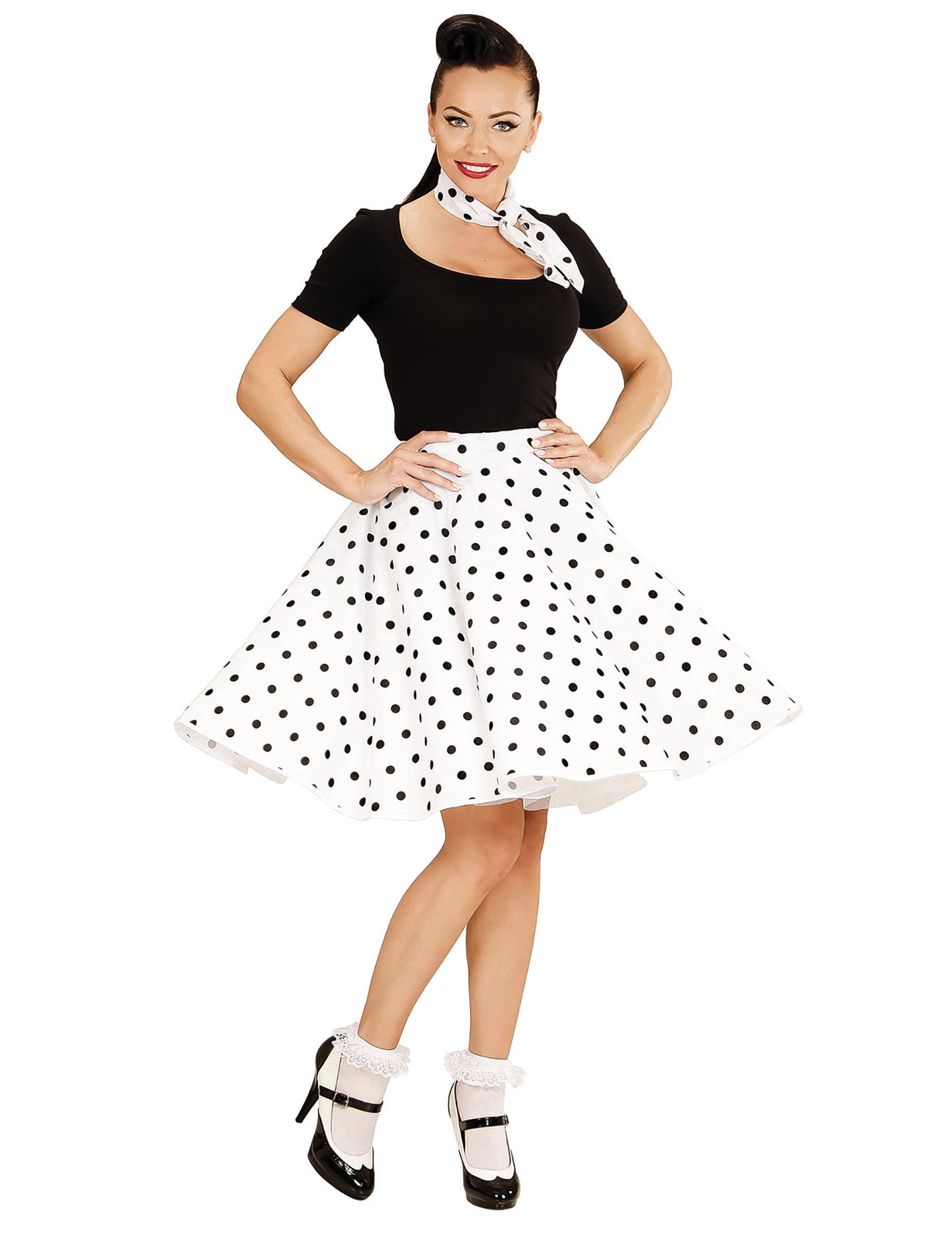 Biela sukňa a šatka pre ženy z 50. rokov 20. storočia