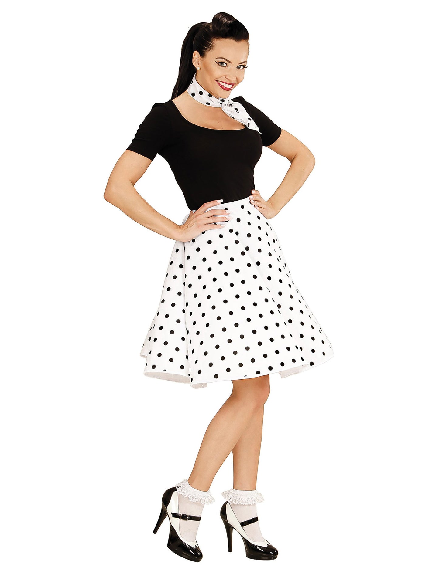 Biela sukňa a šatka pre ženy z 50. rokov 20. storočia