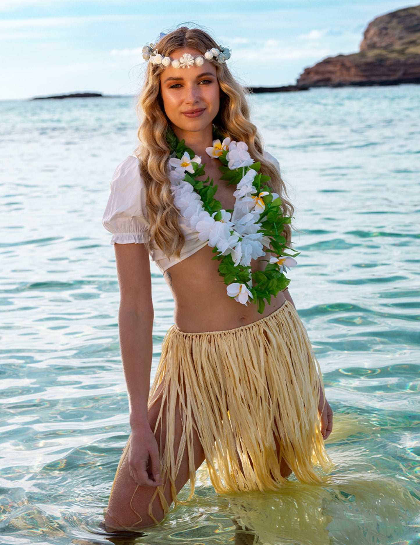 Dlhá prírodná havajská sukňa raphia dospelý