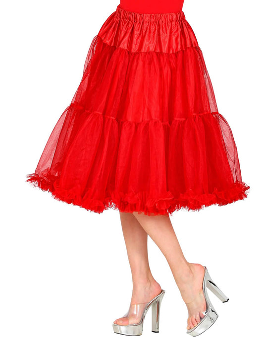 Vue de profil du jupon en tulle rouge pour femme