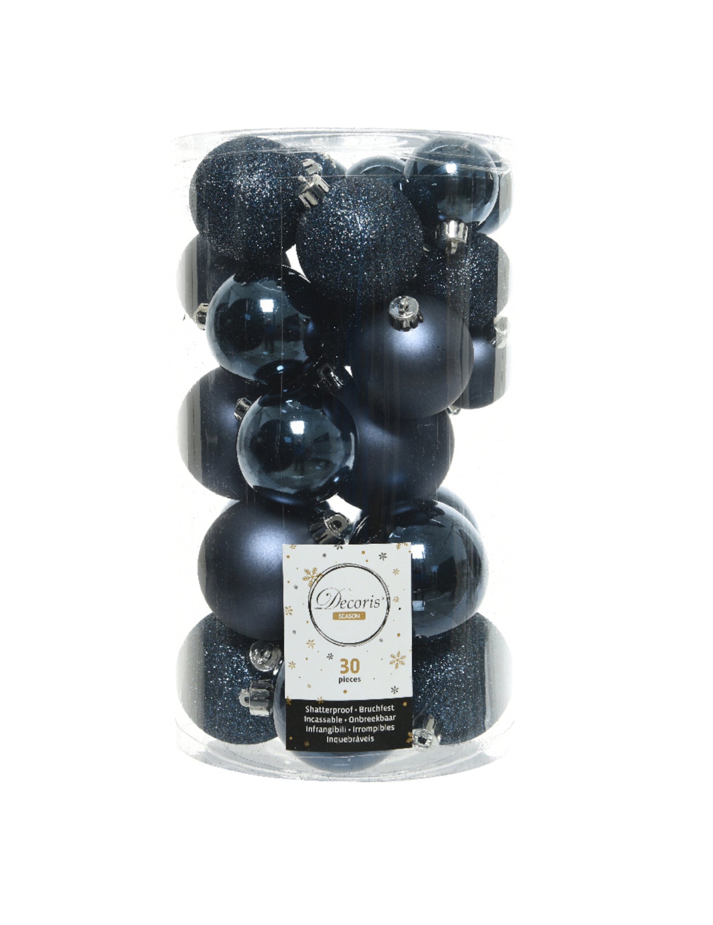 30 polnočne modrých vianočných ozdôb (veľkosti 4-6) cm matné a trblietavé