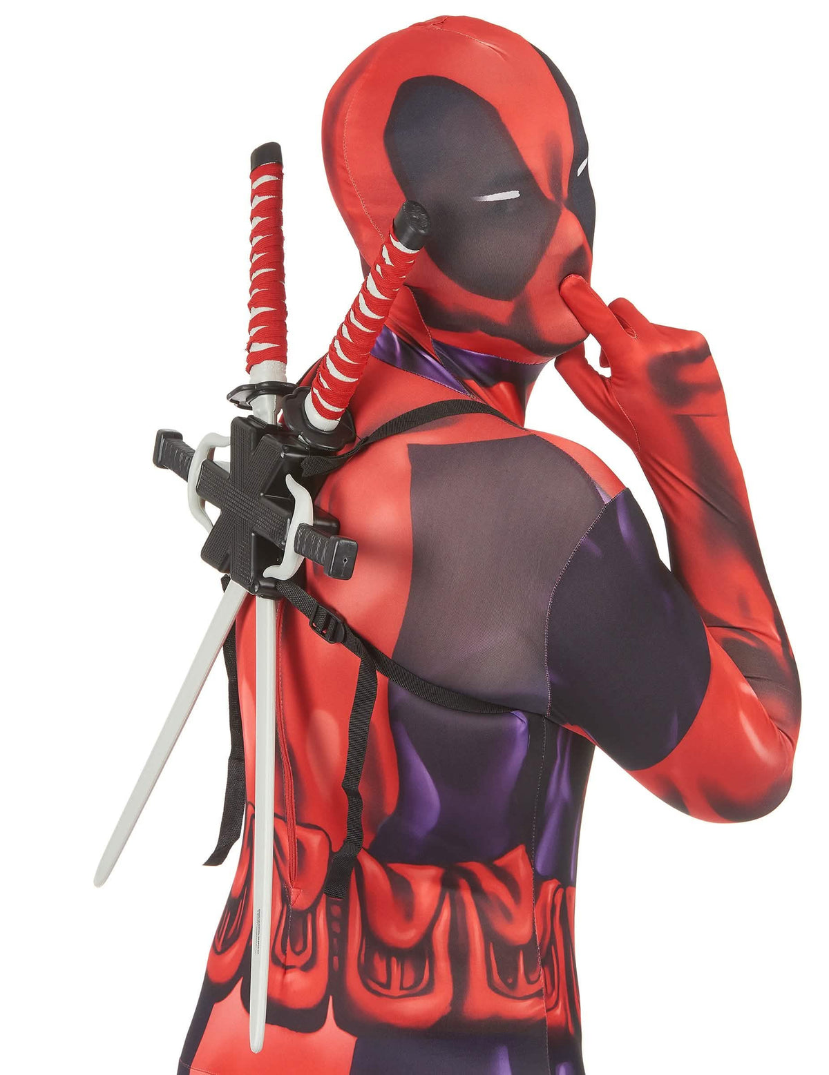 Pohľad zozadu na postroj a katany z sady doplnky Deadpool™