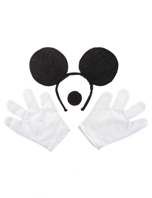 Détail des oreilles, du nez et des gants du kit accessoires souris pour adulte