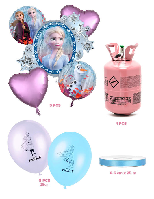 Súprava s héliovou fľašou s 13 balónmi Frozen™ a stuhou