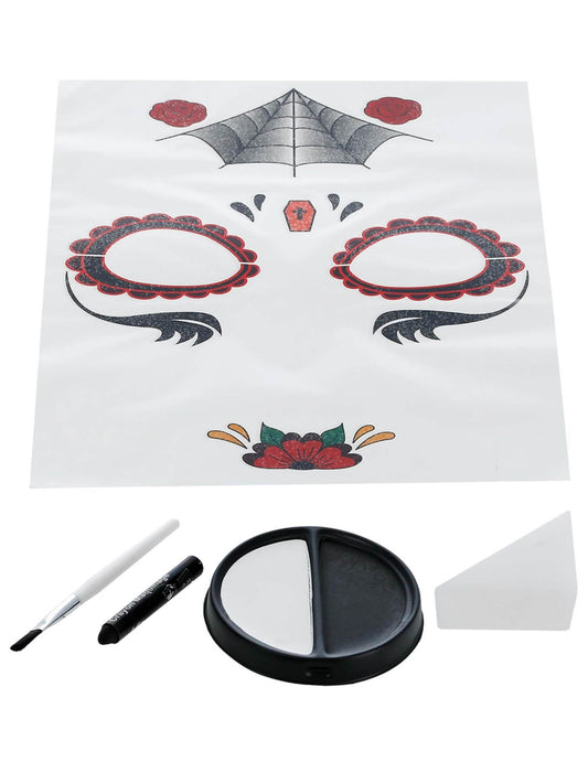 Détail du contenu du Kit maquillage princesse araignée Dia de los muertos