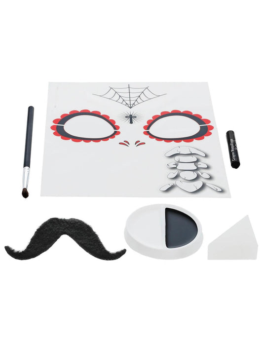 Accessoires inclus du kit maquillage squelette mexicain Dia de los muertos