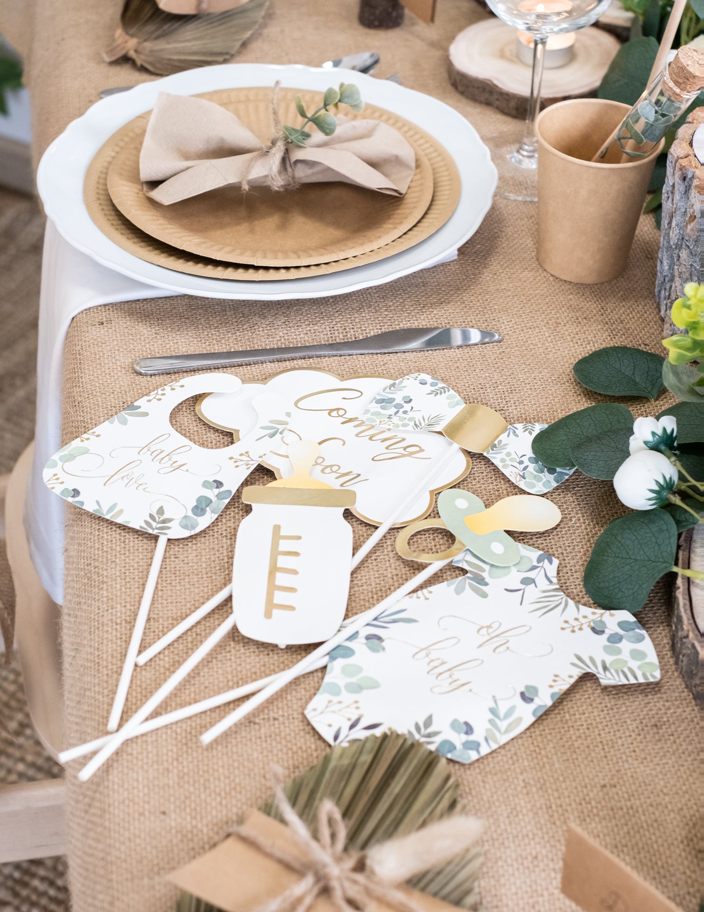 Photobooth súprava 11 Príslušenstvo Oh baby eukalyptus žiabre a zlato