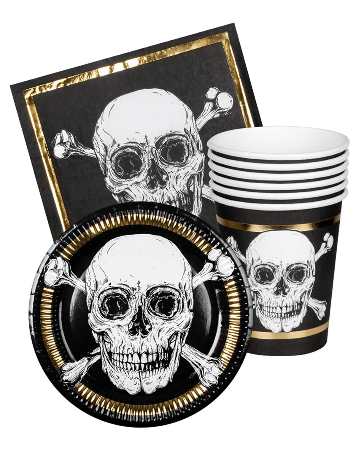 Súprava riadu Pirát Jolly Roger pre 6 osôb čierna a zlatá
