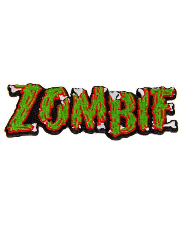 Gotická záplata zombie zelená a červená s kosťou