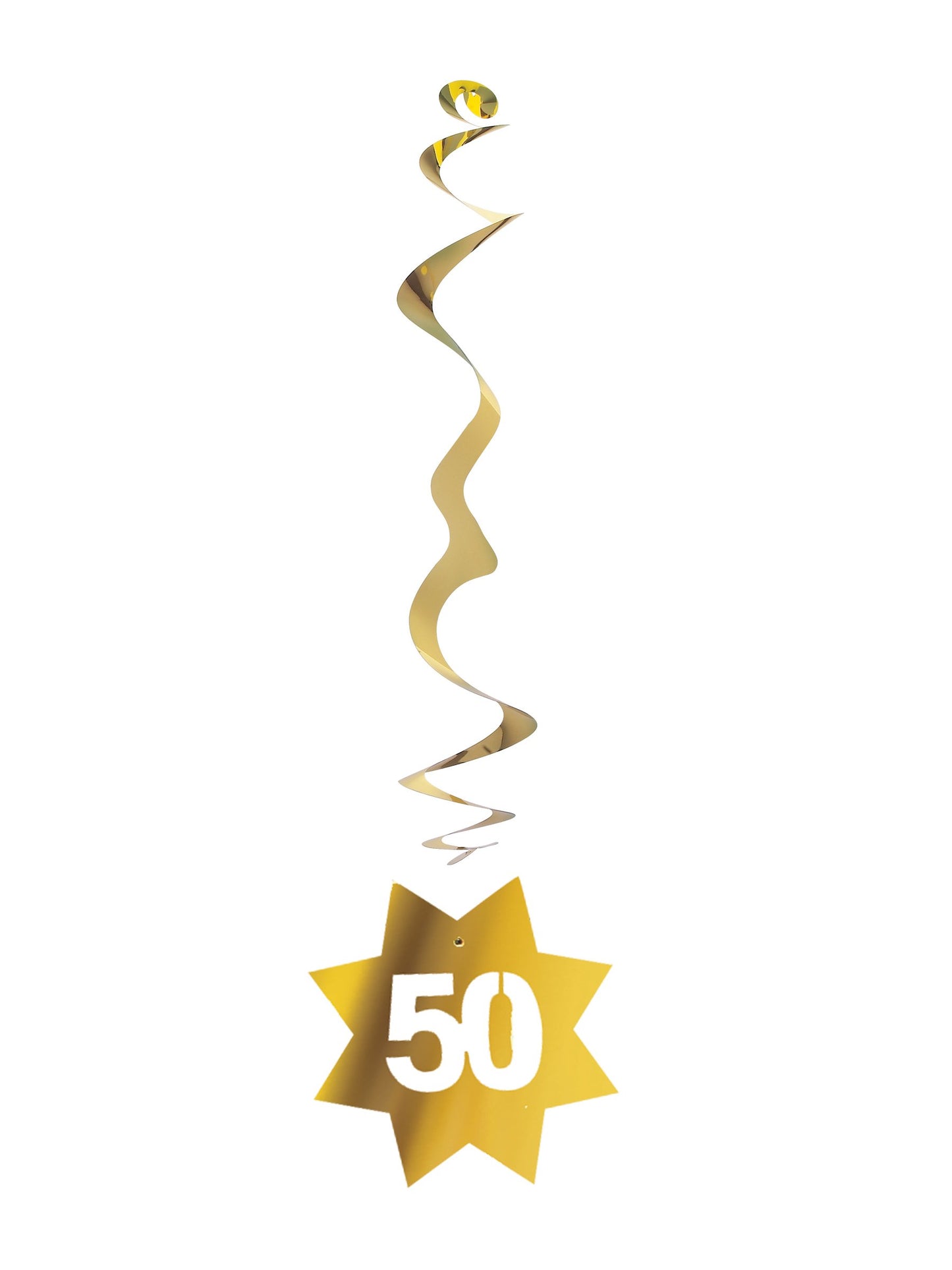 Sada 6 zlatých metalických závesných dekorácií hviezdy 50 rokov