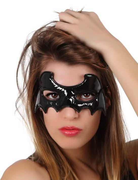 halloween maska netopiera pre ženu čierna lesklá