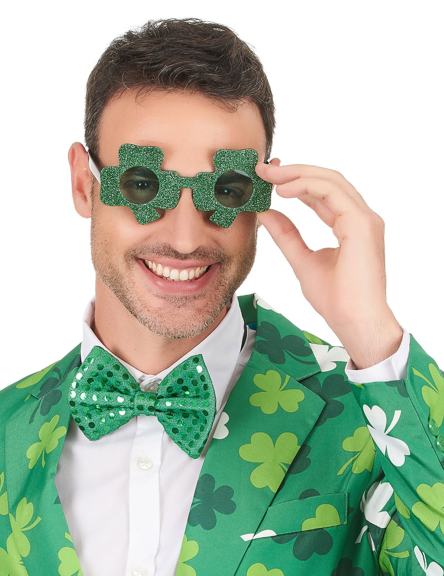 Zelené trblietavé okuliare Clover Saint-Patrick dospelý
