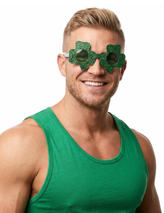 Zelené trblietavé okuliare Clover Saint-Patrick dospelý