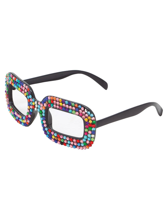Vue de profil des lunettes pop pour adulte multicolores à strass