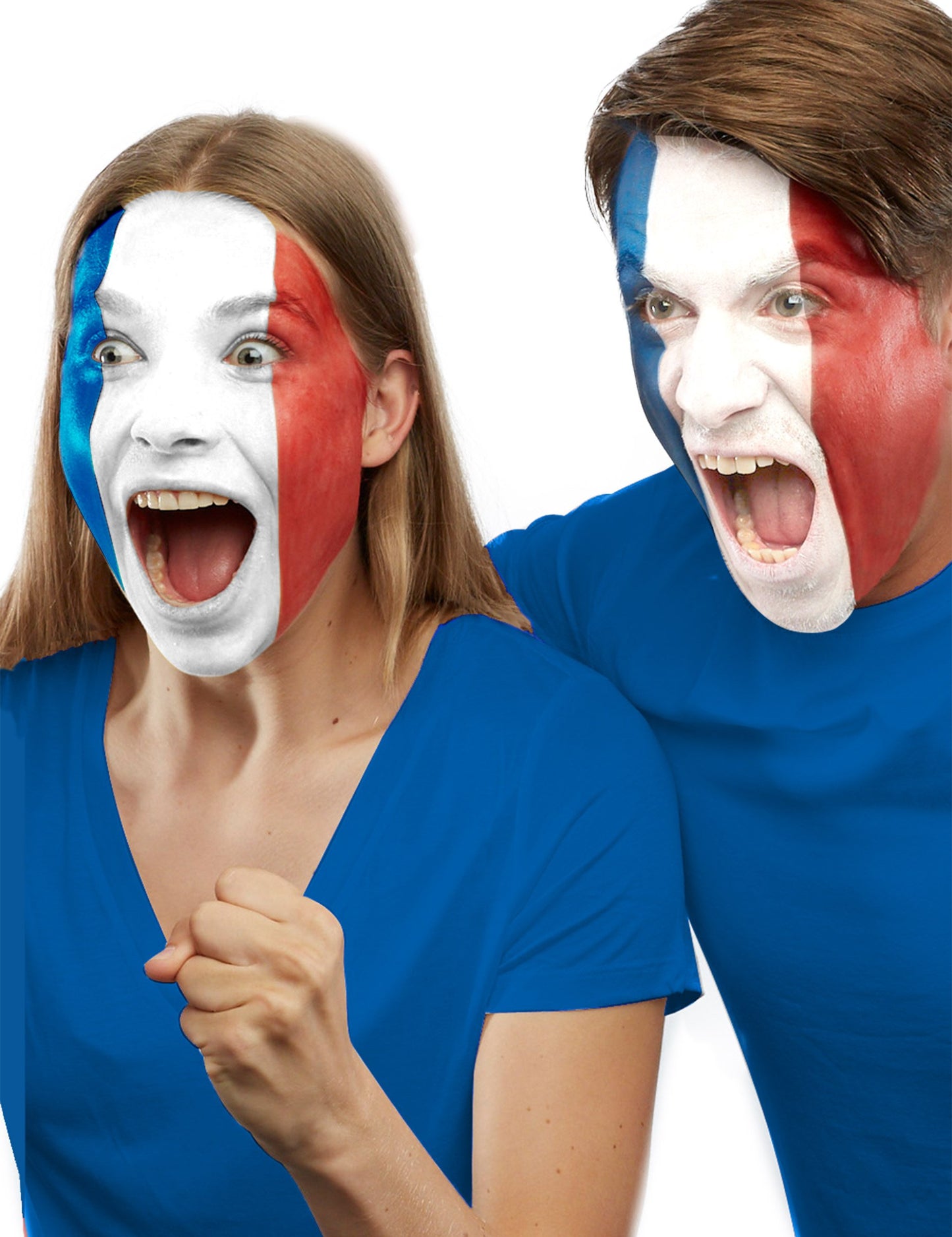 Výsledok aplikácie make-upu na celom tvári pre podporu Francúzska