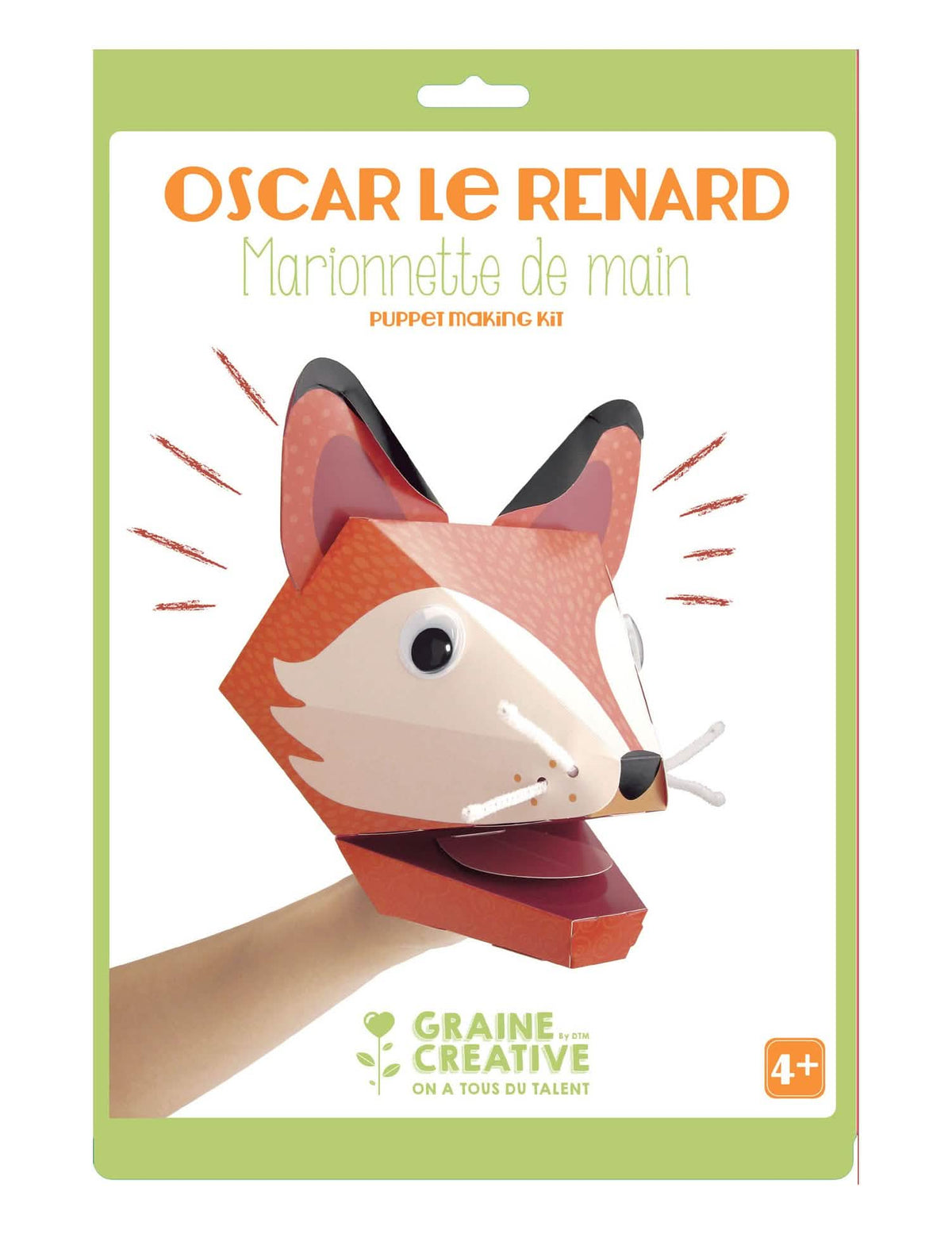 Kartónová ručná bábka Oscar líšky pre dieťa oranžová