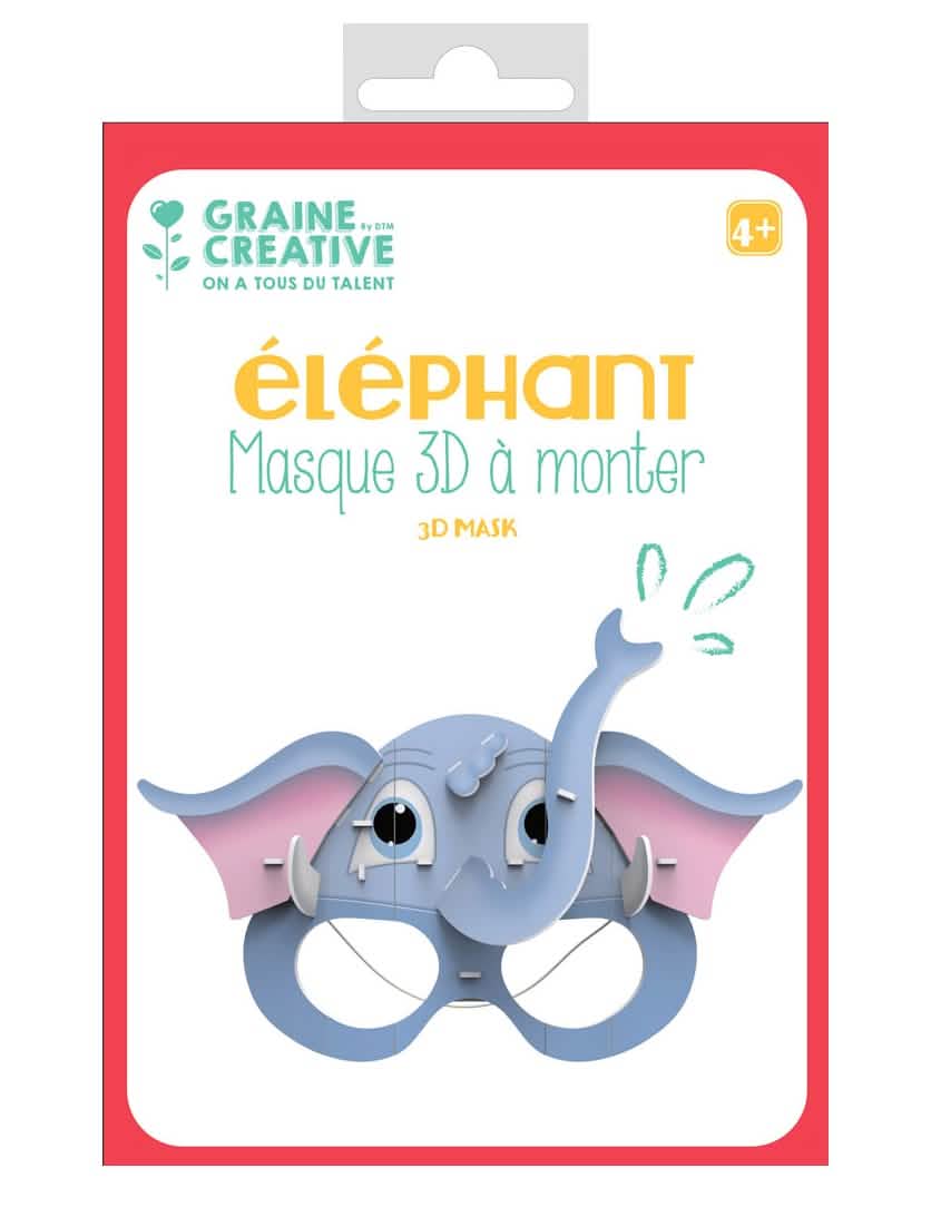 3D maska na zostavenie z kartónu slon dieťa modrá a ružová