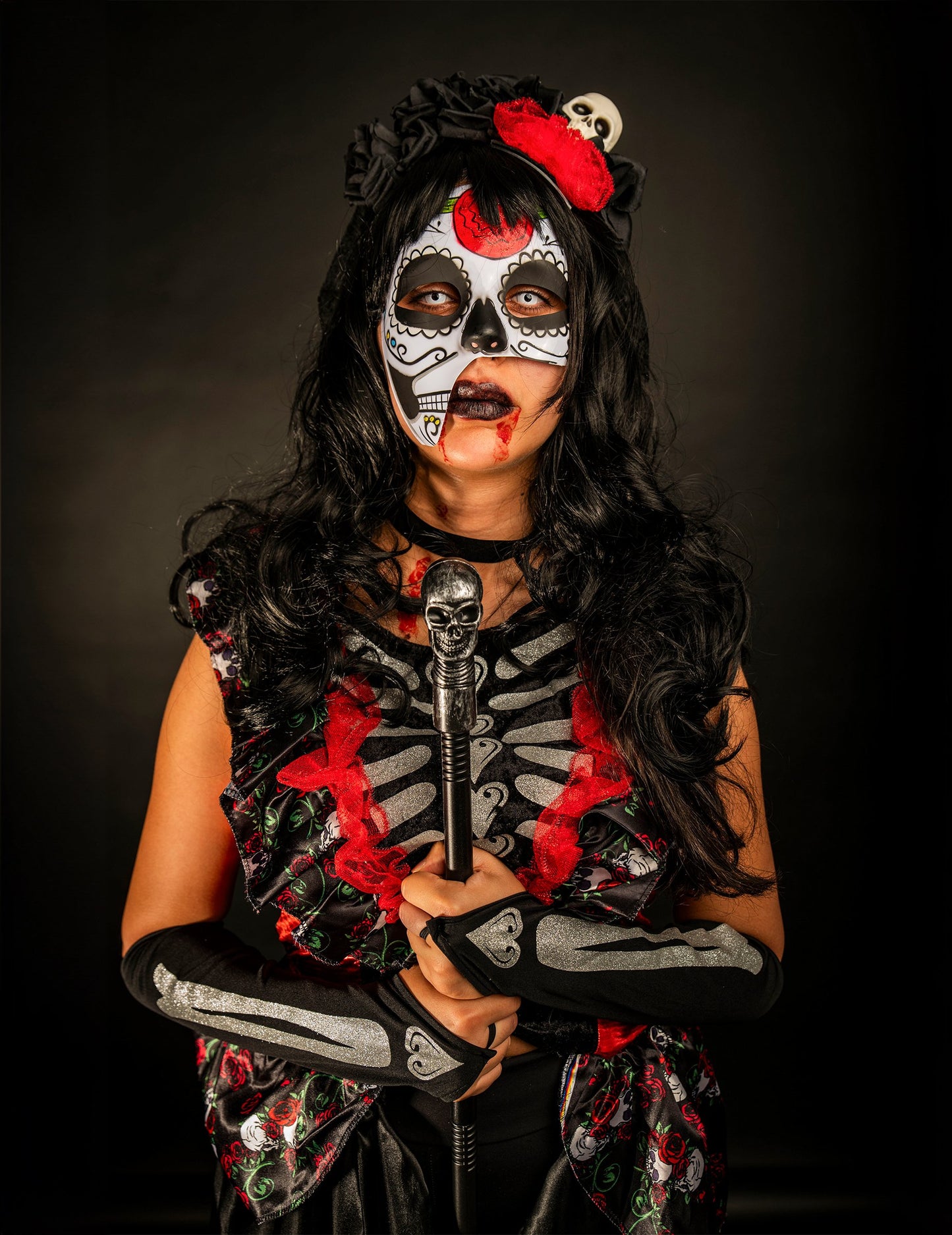 Dia asymetrická maska dospelých Los Muertos