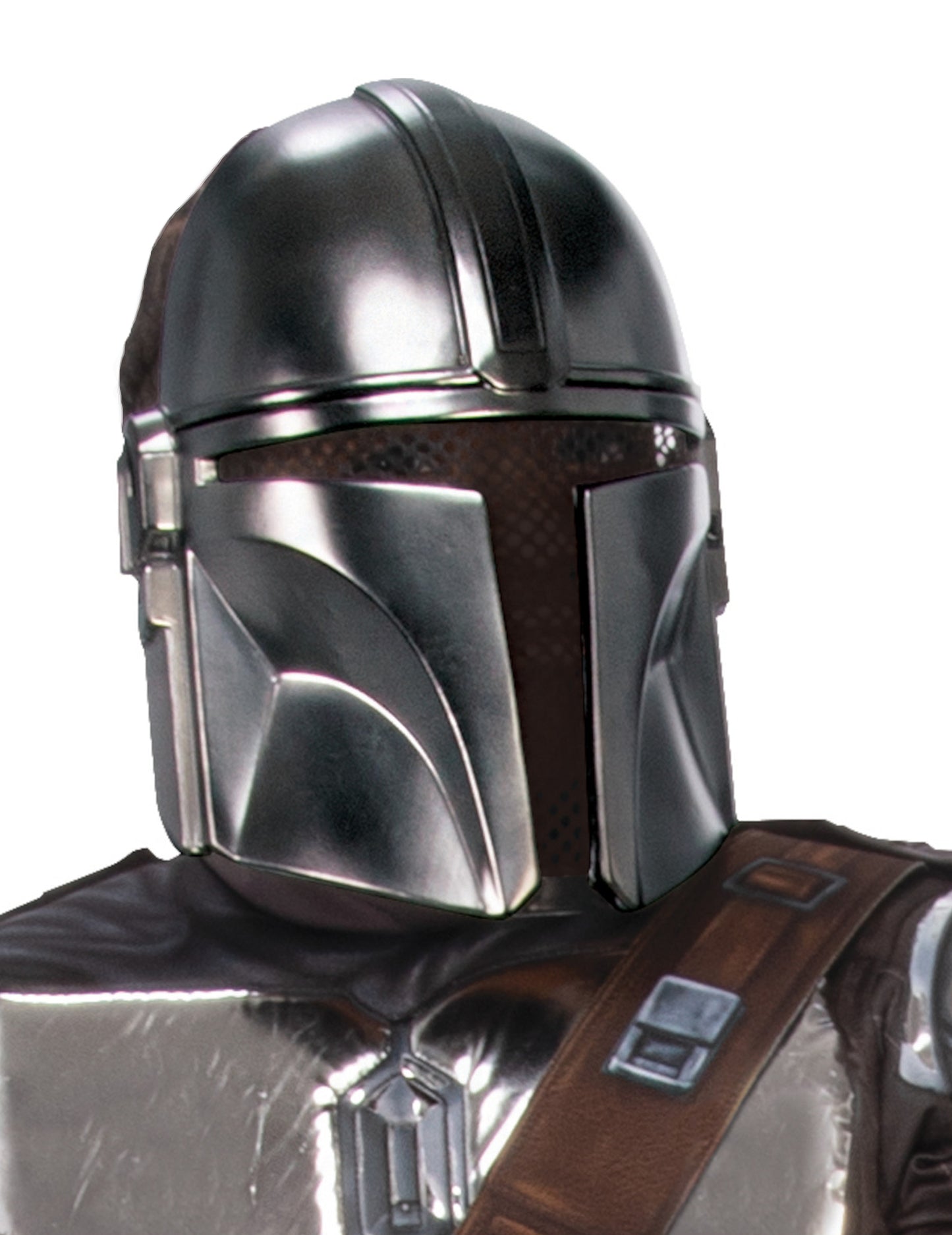 Gros plan sur le casque du masque The Mandalorian