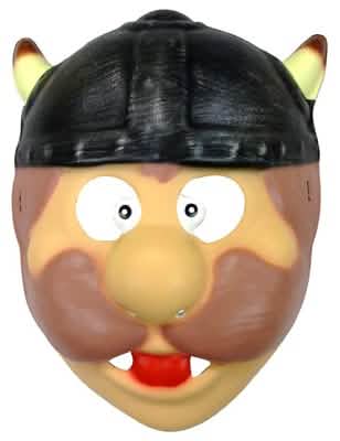 Vikingská maska pre dospelého hnedá a čierna s prilbou s malými rohmi