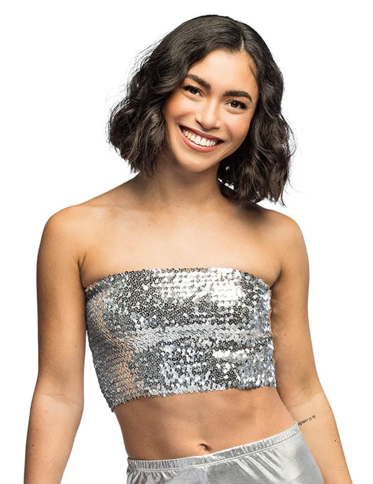 Vue de face du mini top à sequins pour femme