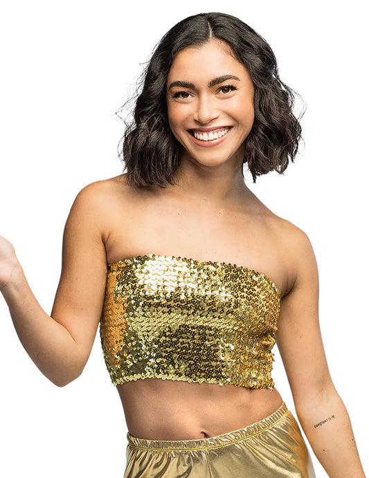 Vue de face du mini top à sequins pour femme