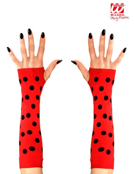 Vue de face des mitaines longues coccinelle pour adulte