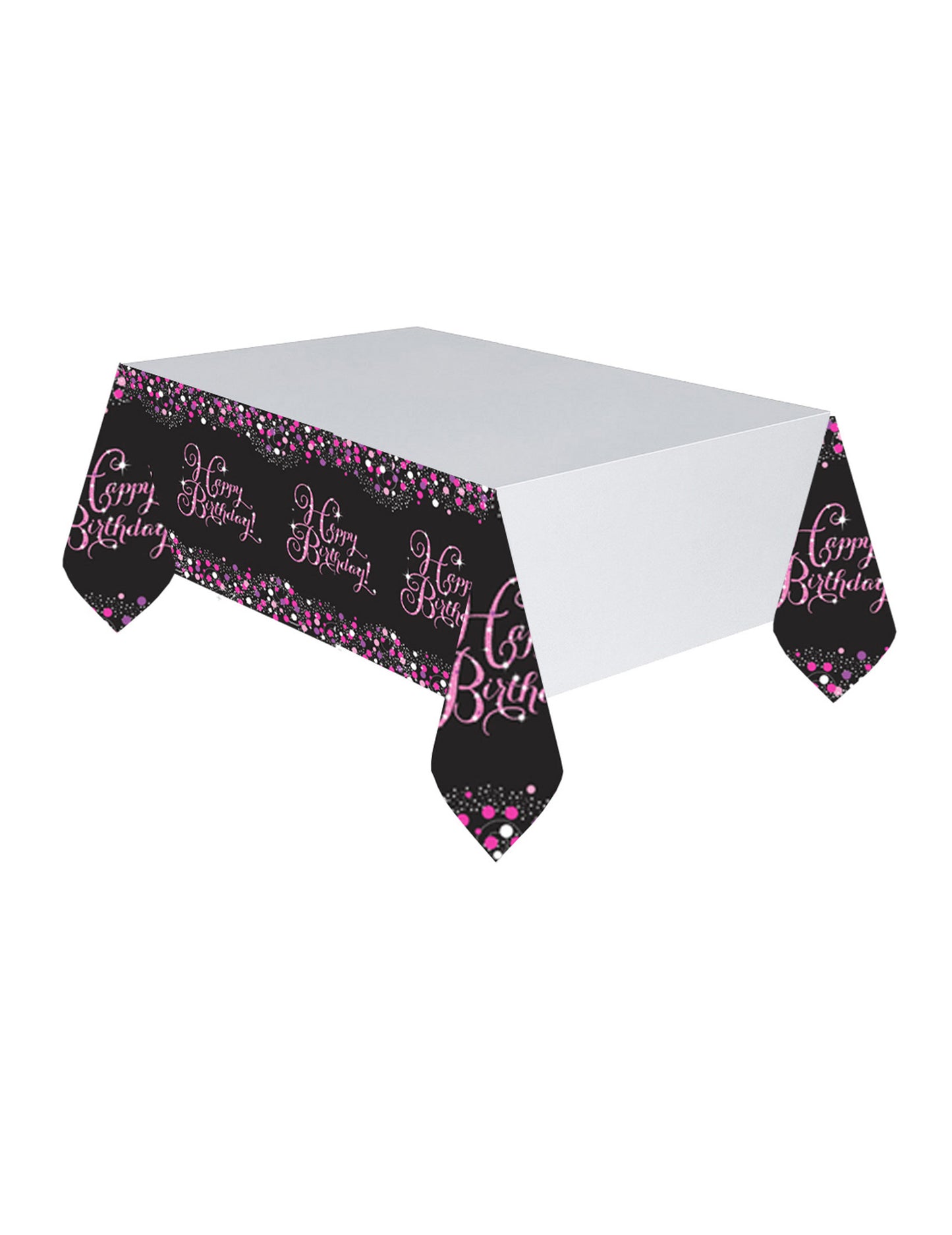 Trblietavý ružový plastový obrus na oslavu 120 x 180 cm Všetko najlepšie k narodeninám!