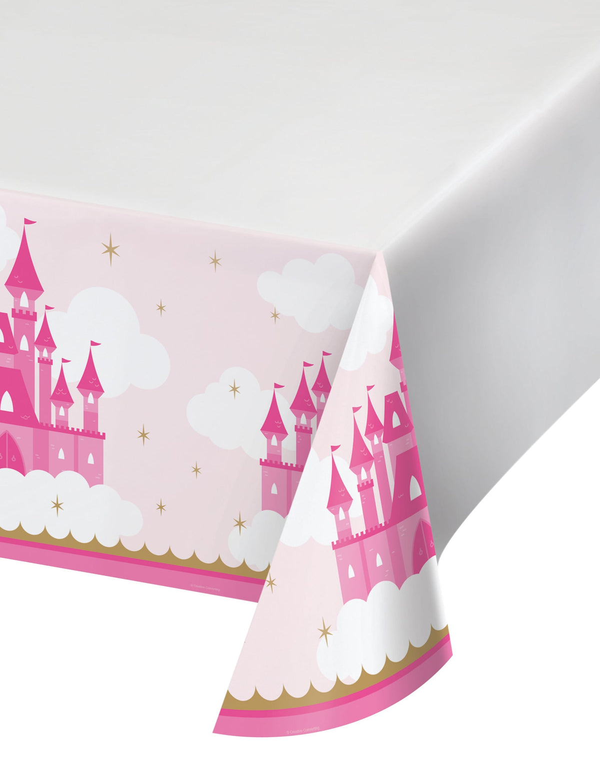 Nappe en plastique château de princesse pour enfant rose et or