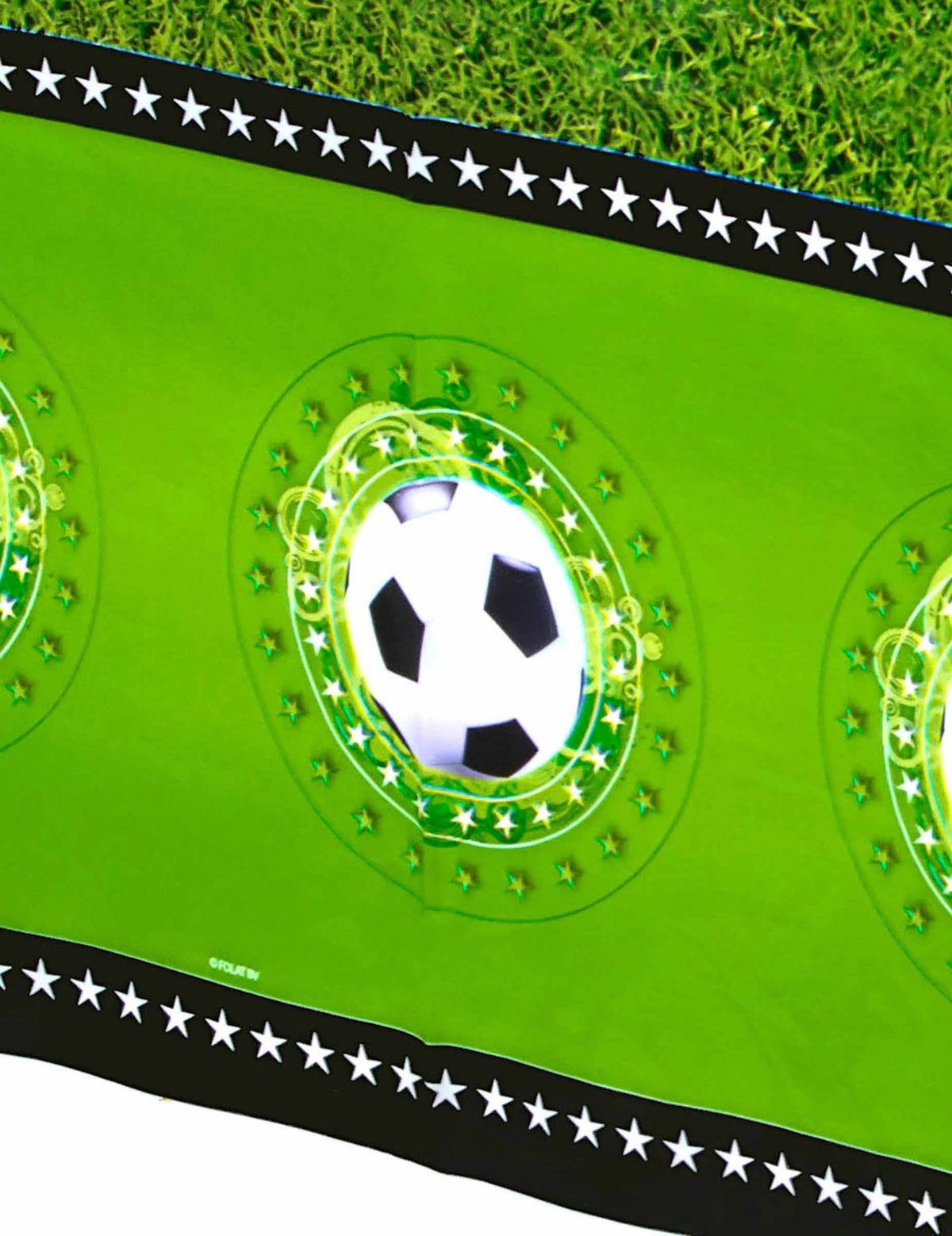 Detail motívu balónov na plastovom obrusu Futbalový štadión