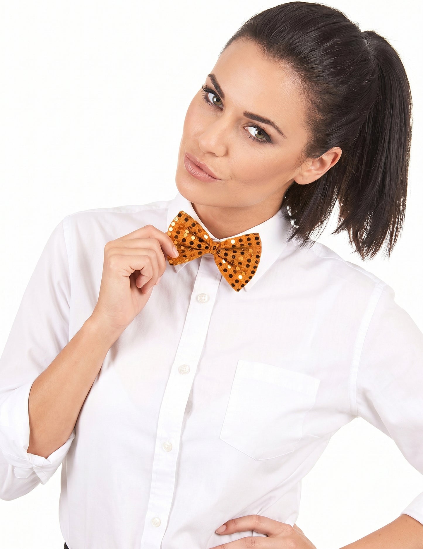 Noeud papillon orange avec paillettes adulte