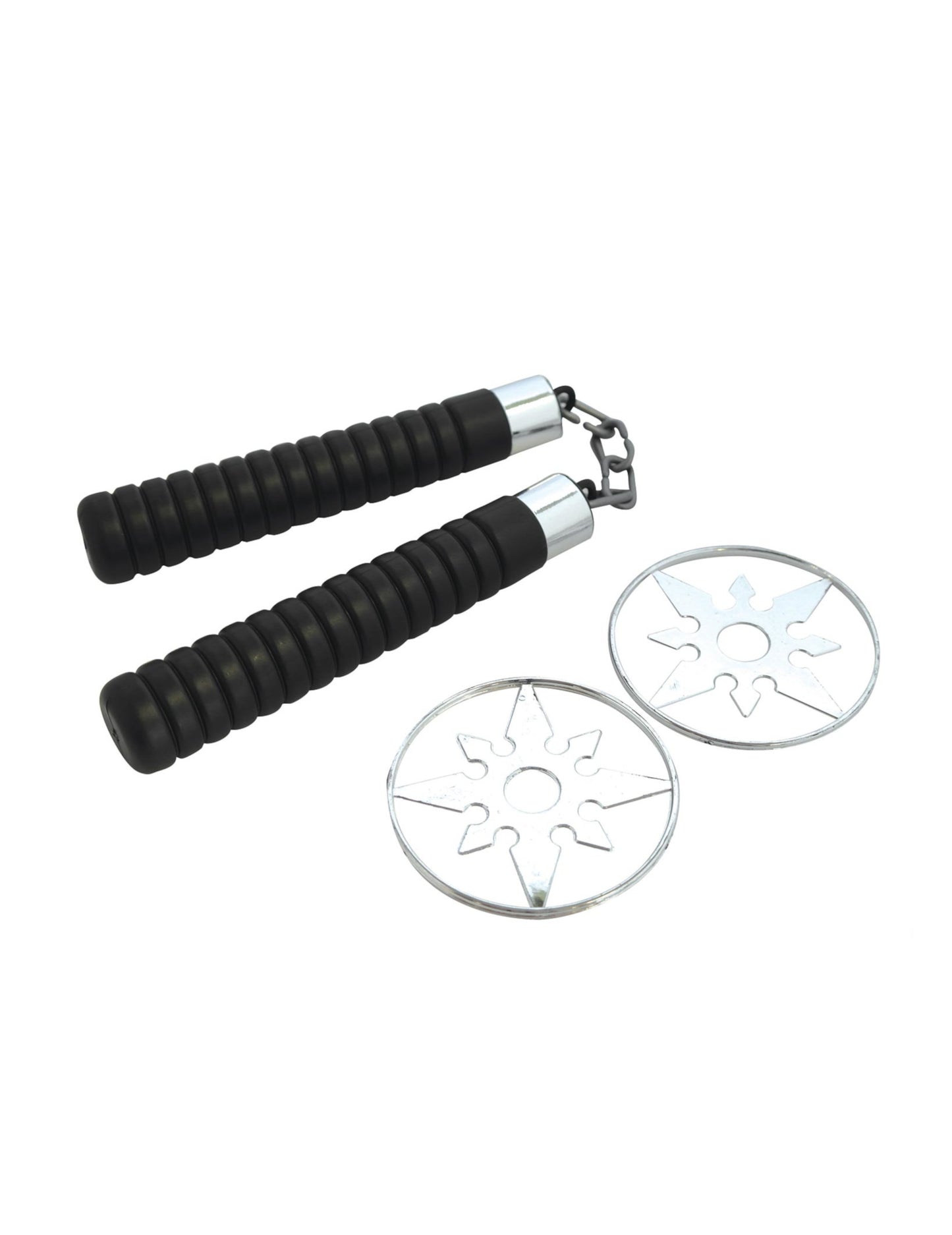 Nunchaku et shurikens en plastique pour enfant noir et argenté