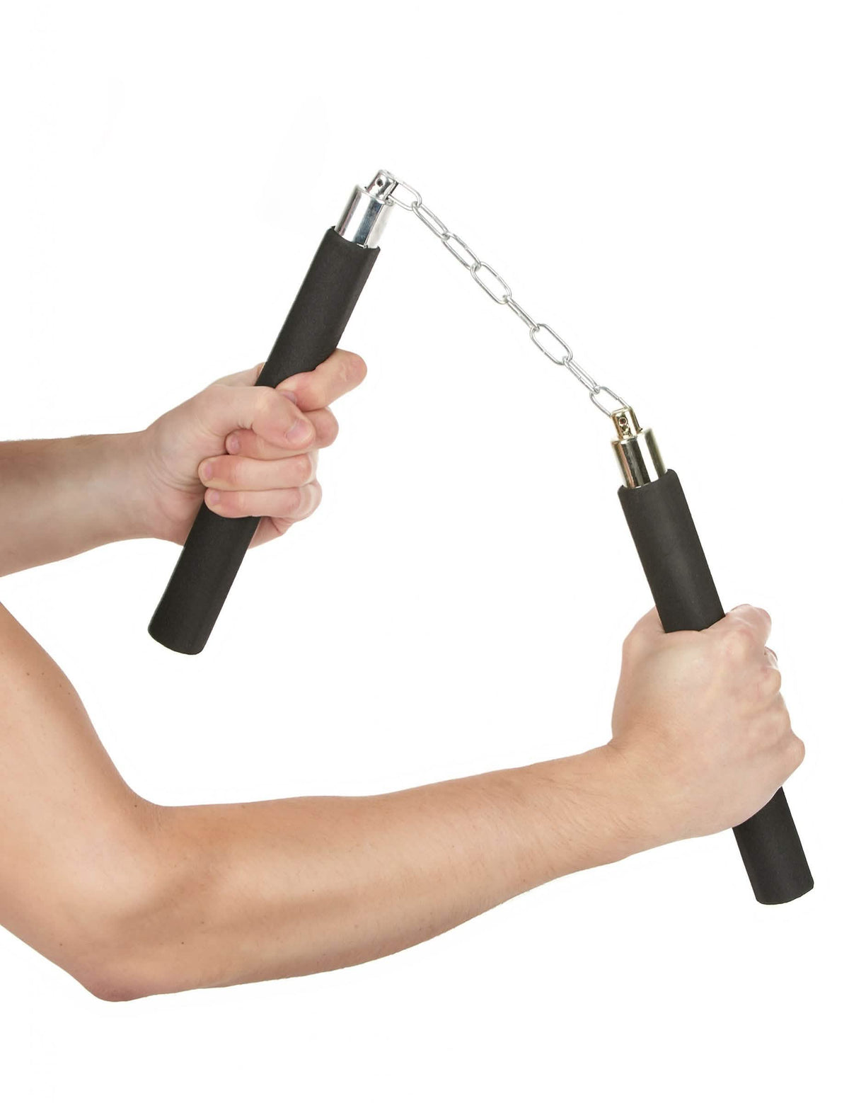 Úchop nunchaku z čierna peny so striebornou reťazou