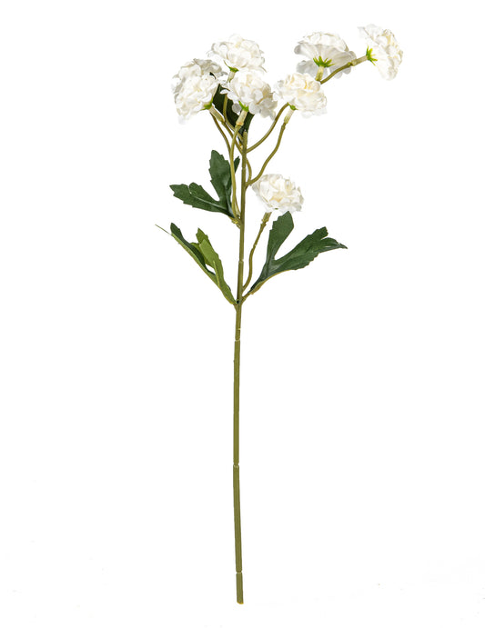 Vue d'ensemble des œillets artificiels pour bouquet blancs sur tige