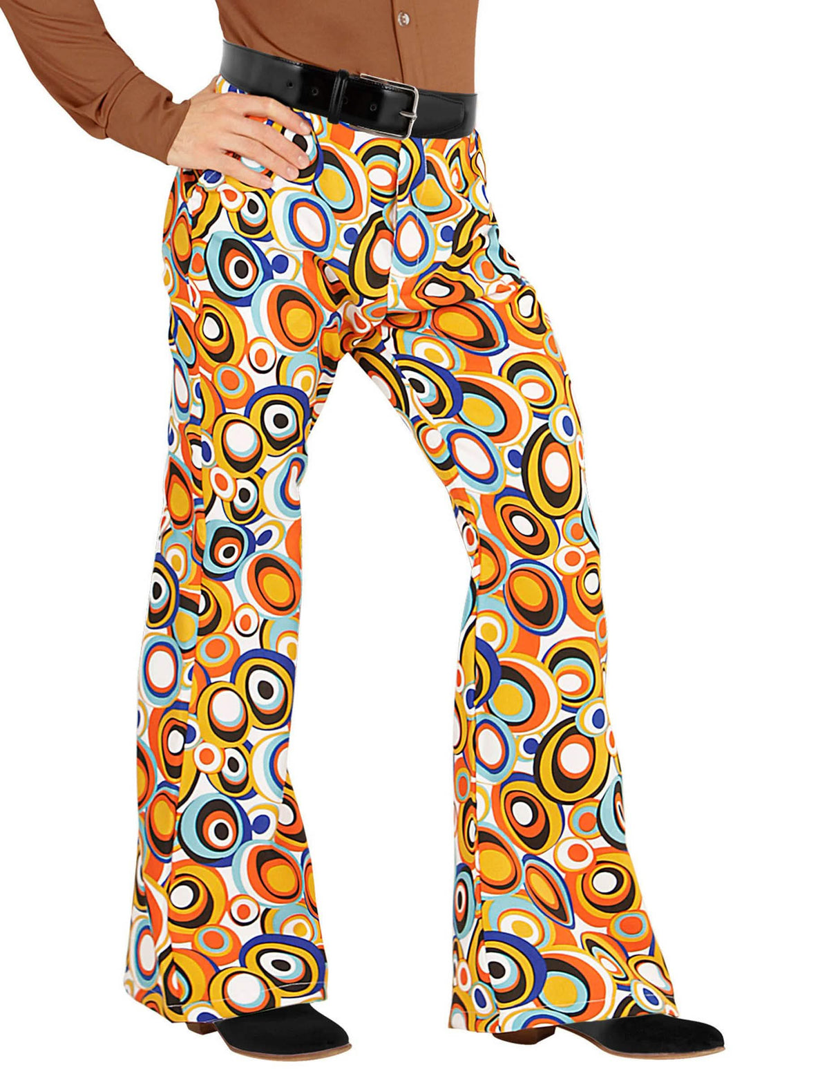 Pánske multicolore nohavice groovy bubbles zo 70. rokov s motívom kruhov