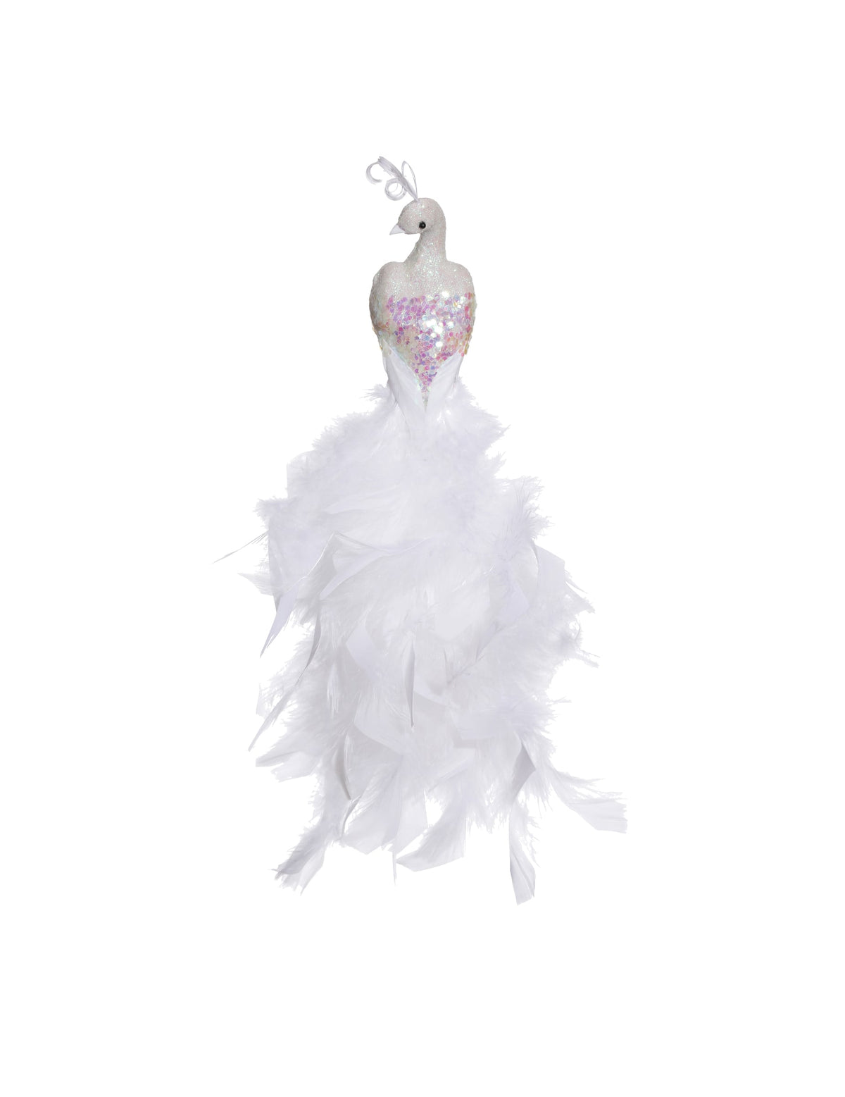 Paon sur pinces paon pour décoration blanc avec plumes et paillettes