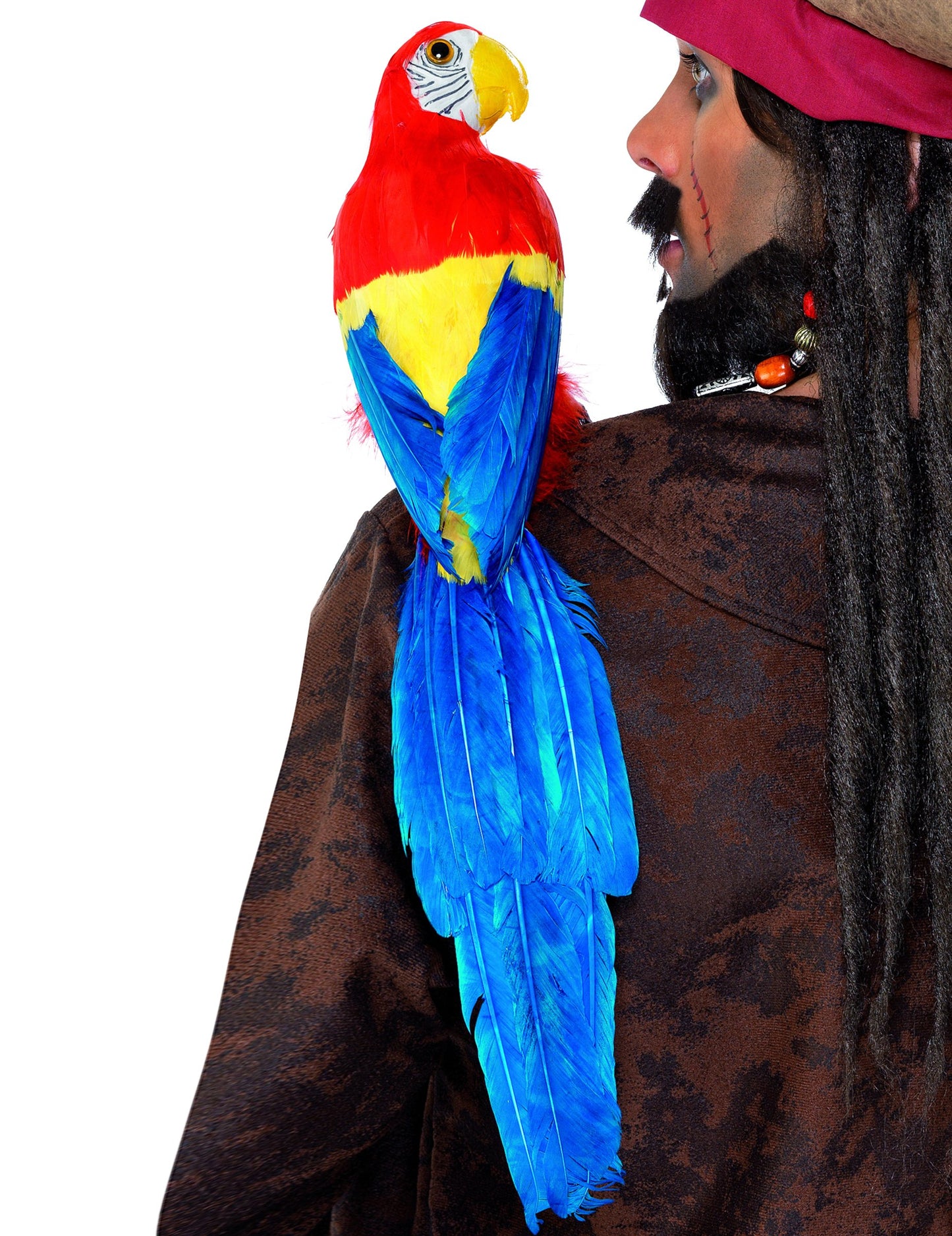 Pirátorský papagáj pre dospelých červený, žltý a modrý s perím