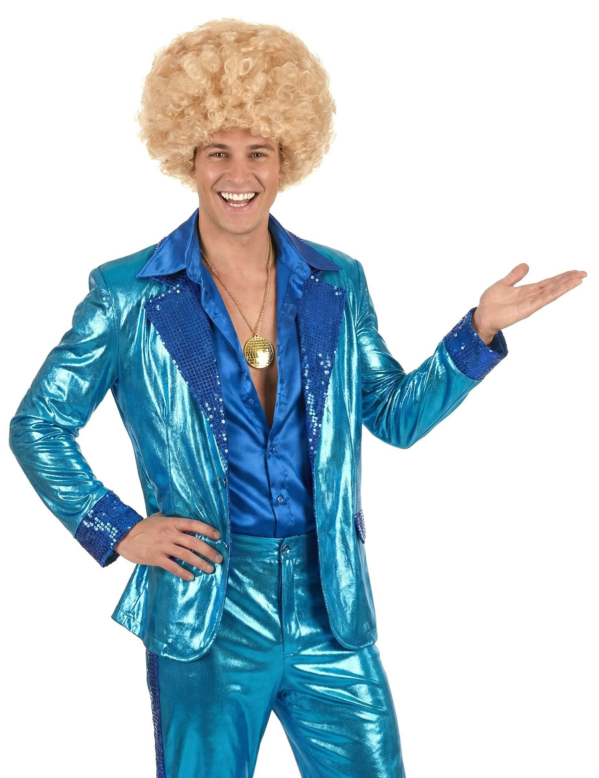 Pohľad spredu na blond afro parochňu pre dospelého pohodlná