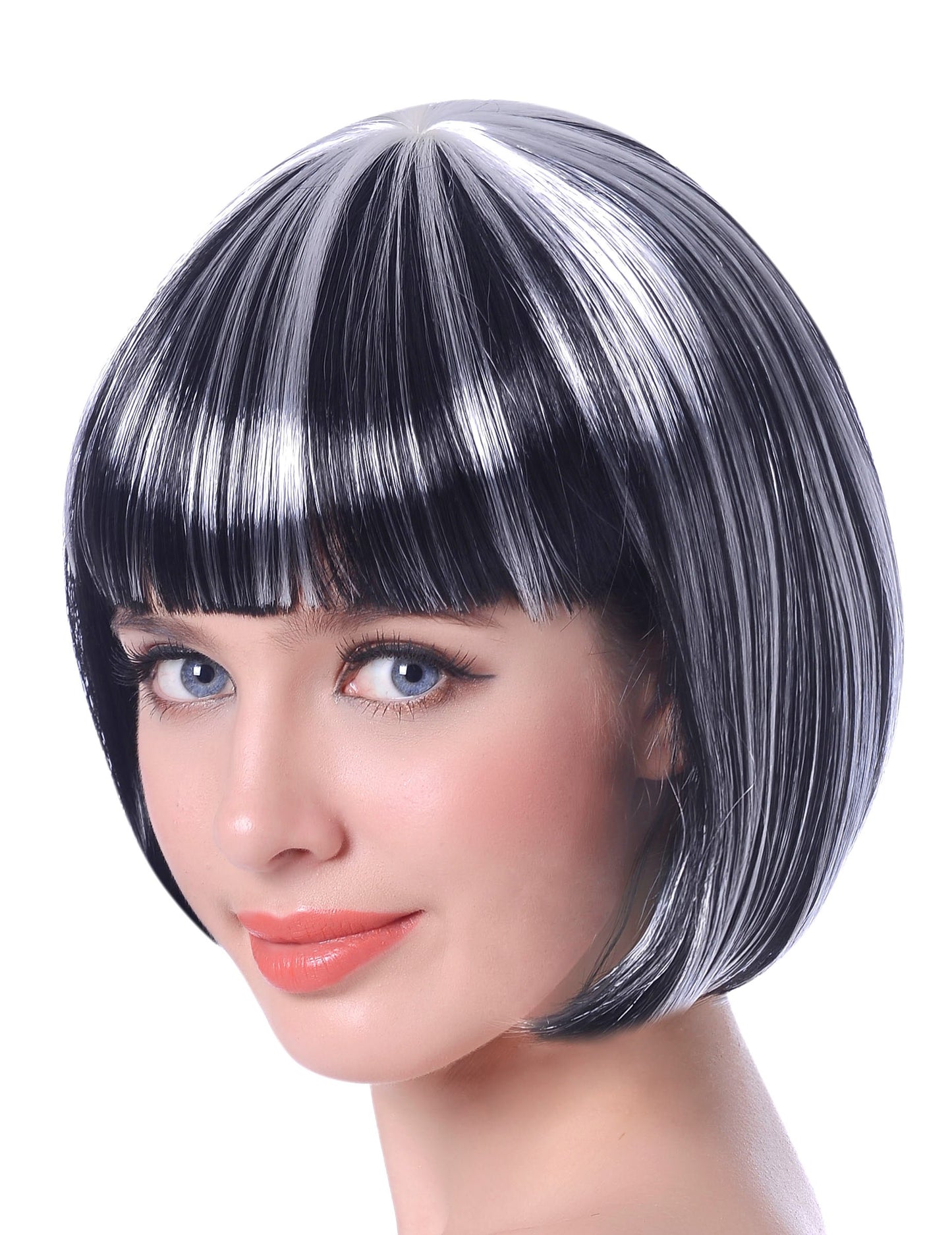 Krátka štvorcová parochňa zmiešaná čierna a biela žena