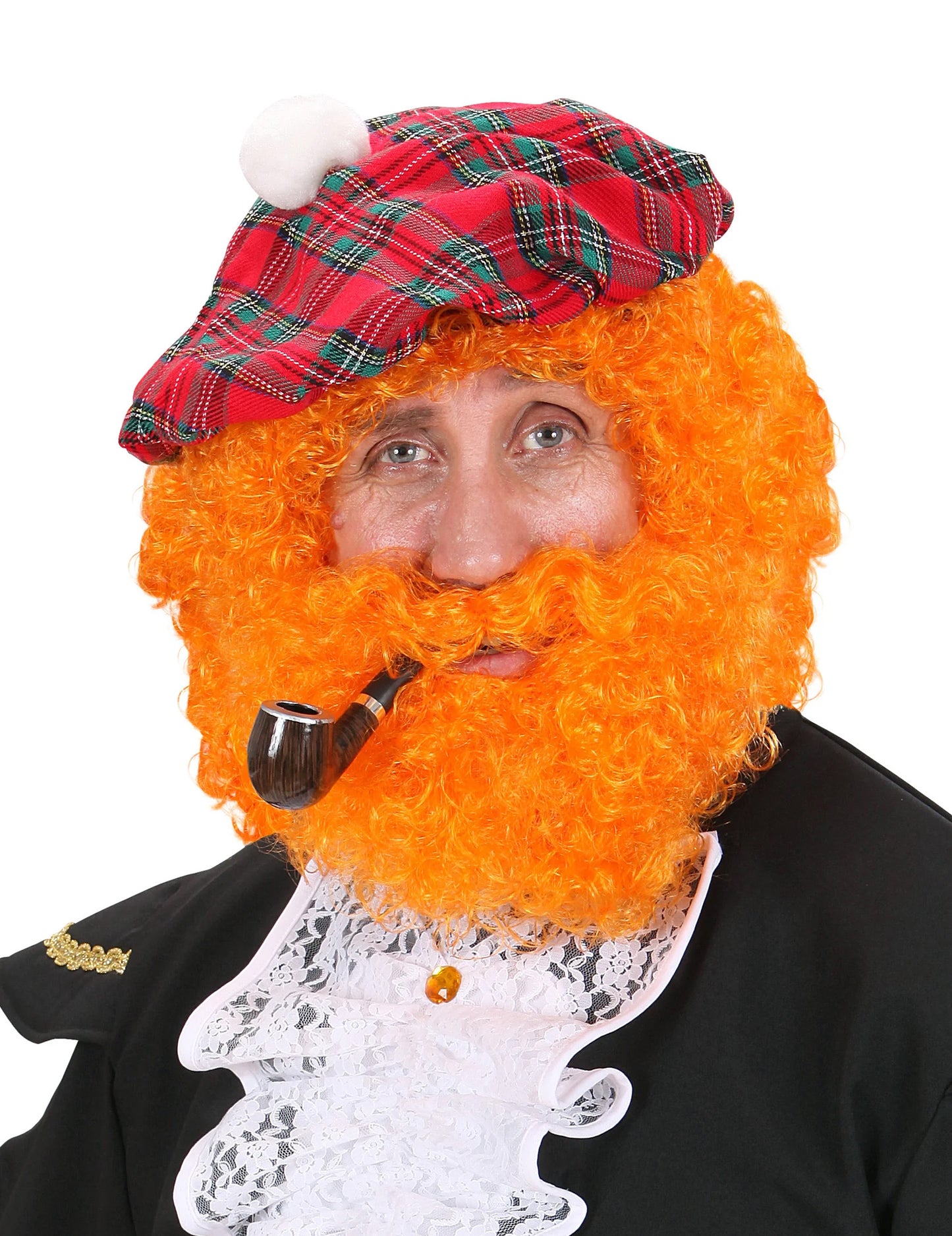 Oranžová škótska parochňa pre mužov s kučeravým bradom