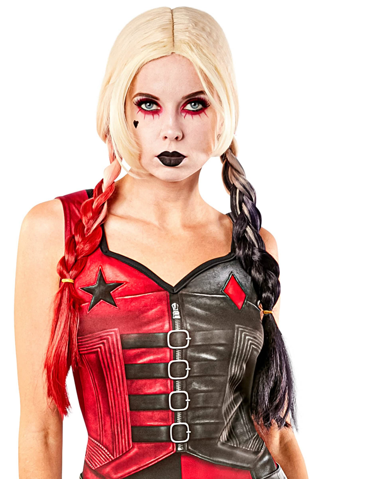 Parochňa Harley Quinn Suicide squad 2 pre ženu blond s červenými a čiernymi vrkočmi