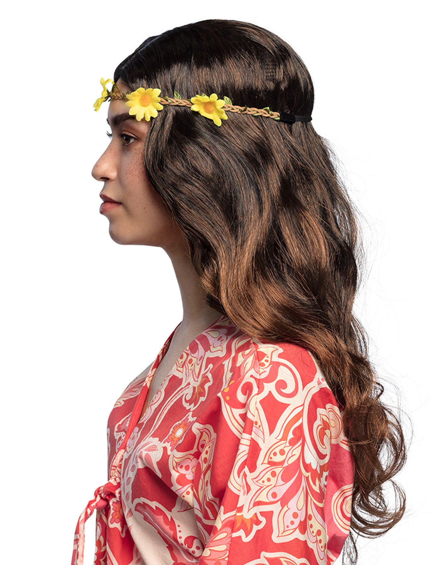 Dlhá hnedá parochňa s dámskymi kvetmi tresk