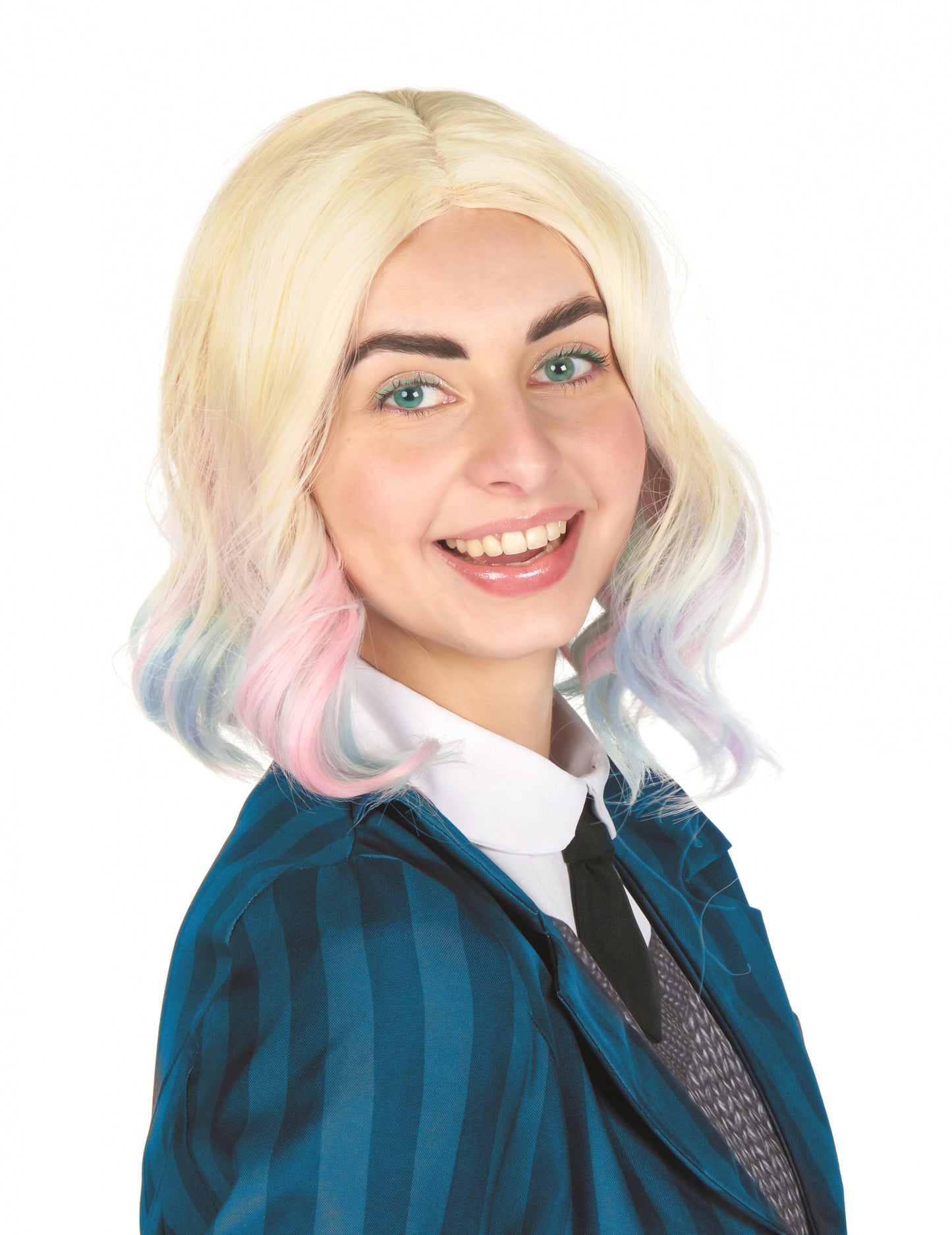 Blondínka vlnitá luxusná parochňa s modrou a dospelými ružami